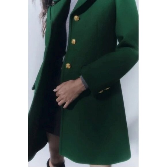 NWT Zara bottle green Manteco wool blend coat with gold statement buttons, XS - Picture 5 of 16
